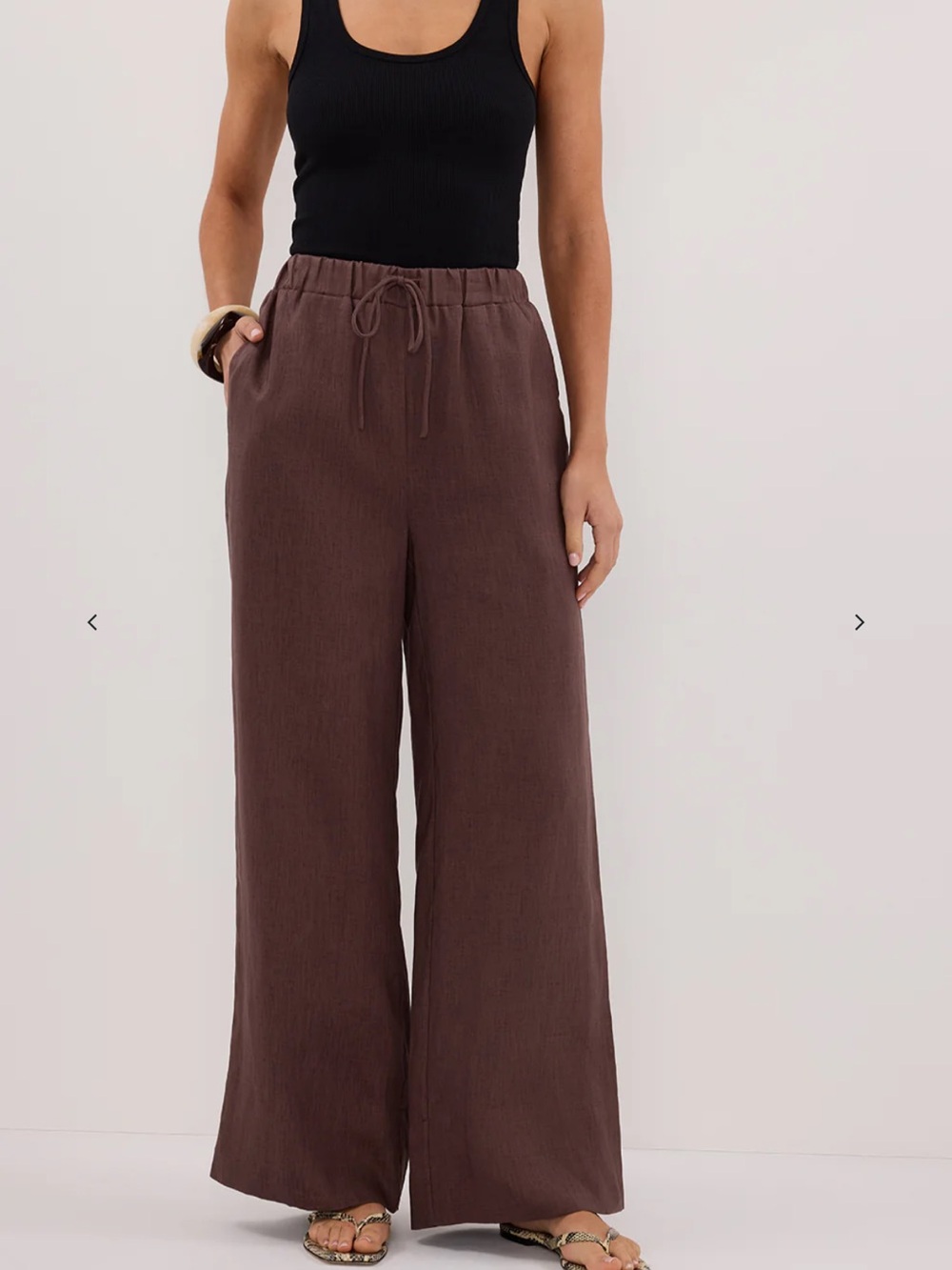 DISSH Gina Chocolate Oversized Linen Elastic Waist Pant Size 10